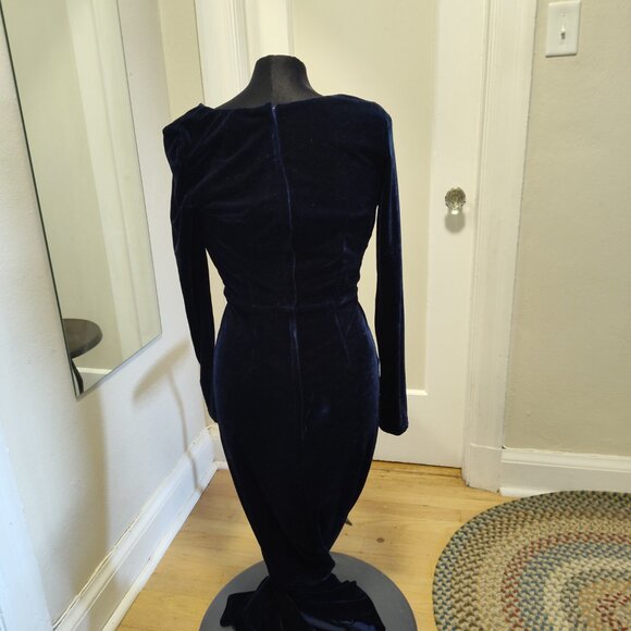 Midwinter Merriment Blue Velvet Pencil Dress - Picture 2 of 5